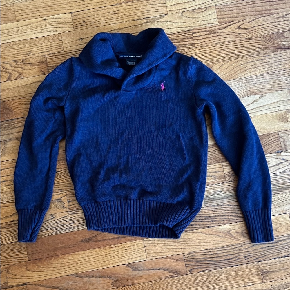 Ralph Lauren Navy Shawl Collar Cotton Sweater - Women's